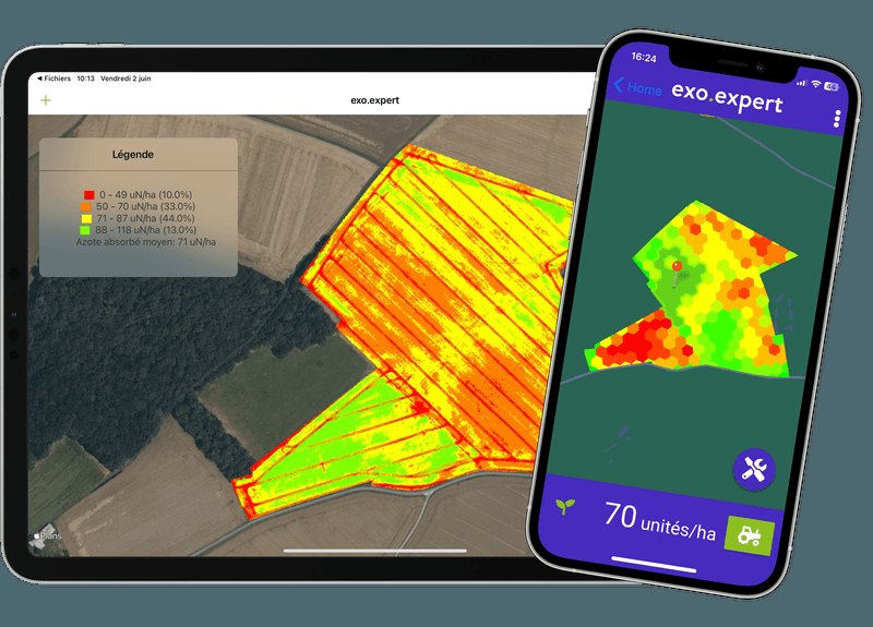 Cartographie agricole et analyse de la variabilité des cultures sur tablette et téléphone.